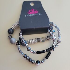 Paparazzi Black and Silver Multi-Strand Beaded Bracelet Set